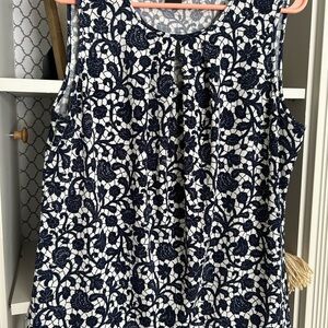 Ann Taylor Navy and White Floral Top